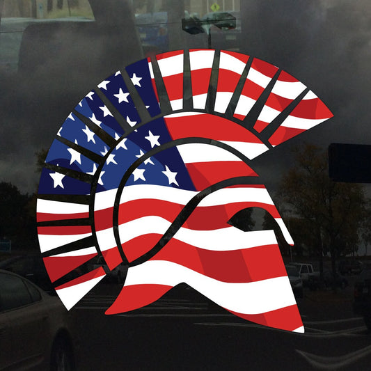American Flag Spartan Helmet Facing Right- Vinyl Decal for Outdoor Use on Cars, ATV, Boats, Windows and More