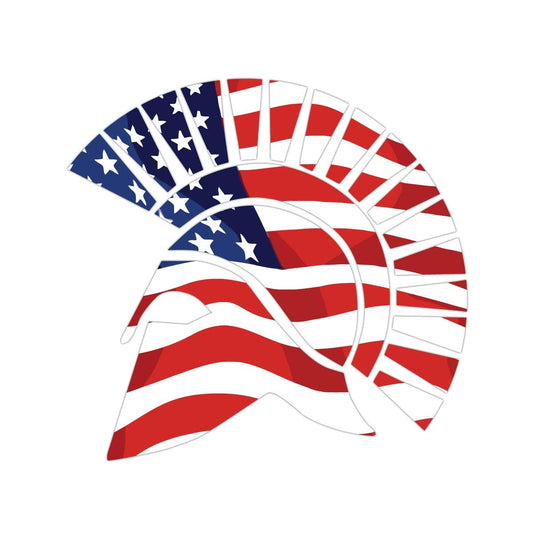 American Flag Spartan Helmet Facing Left - Vinyl Decal for Outdoor Use on Cars, ATV, Boats, Windows and More