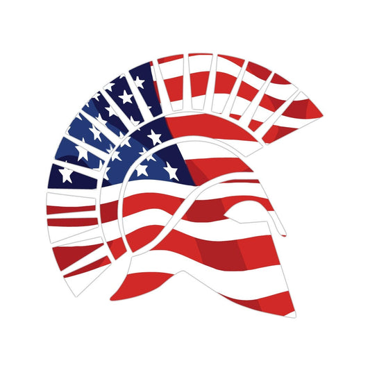 American Flag Spartan Helmet Facing Right- Vinyl Decal for Outdoor Use on Cars, ATV, Boats, Windows and More