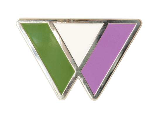 Genderqueer Pride Flag Triangle Enamel Pin – Lavender, White, and Green Lapel Pin for Jackets, Bags, and Accessories