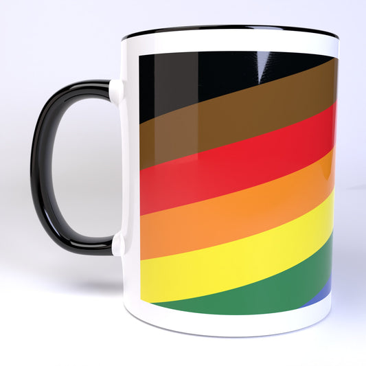 Tilted Inclusive Pride Flag Wraparound Design - 11 Ounce Ceramic Coffee Mug Teacup Black or White Handle