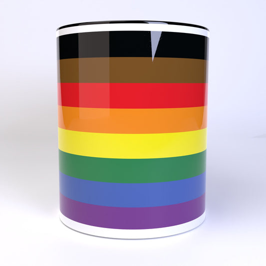 Philadelphia Inclusive Pride Flag Wraparound Design - 11 Ounce Ceramic Coffee Mug Teacup Black or White Handle