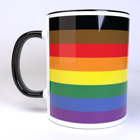 Philadelphia Inclusive Pride Flag Wraparound Design - 11 Ounce Ceramic Coffee Mug Teacup Black or White Handle