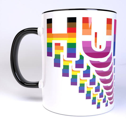 Human LGBTQ+ Cascading Inclusive Pride Flag Art - 11 Ounce Ceramic Coffee Mug Teacup Black or White Handle