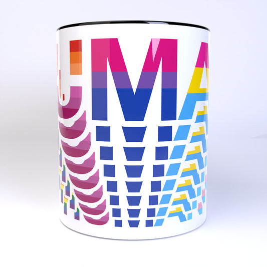 Human LGBTQ+ Cascading Inclusive Pride Flag Art - 11 Ounce Ceramic Coffee Mug Teacup Black or White Handle