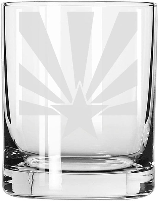 Arizona State Flag Star and Sunbeams Home Pride -  8 ounce Whiskey Rocks Glass, Old Fashioned Glass