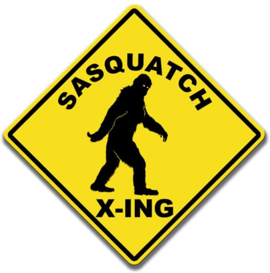 Applicable Pun - Sasquatch Crossing Walking - Yellow Diamond Sign 15 Inches Tall by 15 Inches Wide Aluminum Sign