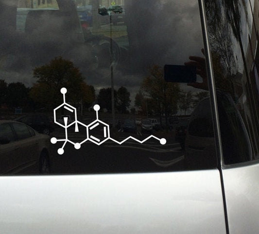 THC Tetrahydrocannabinol Cannabis Chemical Compound Skeletal Formula Vinyl Car Decal Sticker Custom Colors and Sizes Available