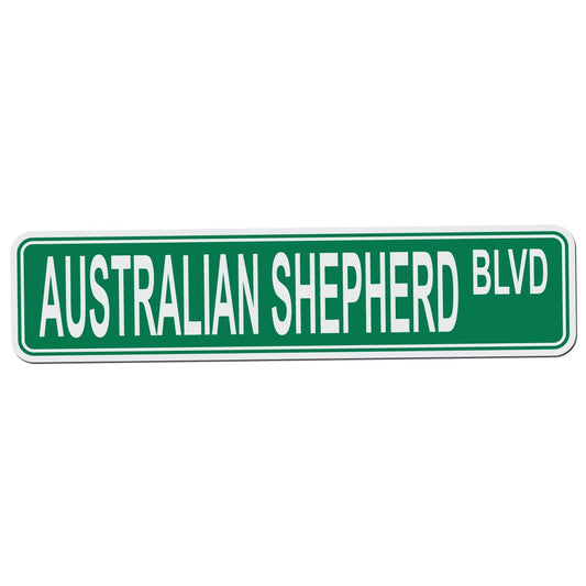 Australian Shepherd BLVD Street Sign - 17 Inch Wide by 4 Inch Tall Aluminum Sign