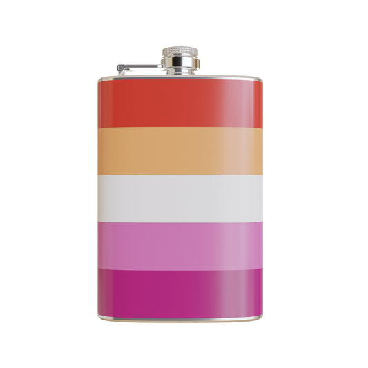 Lesbian Pride Flag 8 ounce Stainless Steel Flask – Printed Vinyl Wrap, Portable, Leak-Resistant