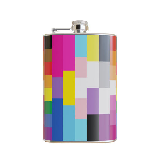 Inclusive Plaid Pride Flag 8 ounce Stainless Steel Flask – LGBTQ+ Printed Vinyl Wrap, Portable, Leak-Resistant