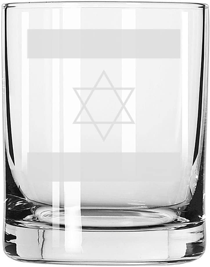 Israel Flag Star of David -  8 ounce Whiskey Rocks Glass, Old Fashioned Glass