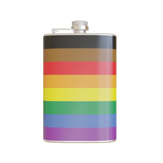 Inclusive Pride Flag Printed Vinyl Wrapped 8 Ounce Stainless Steel Flask