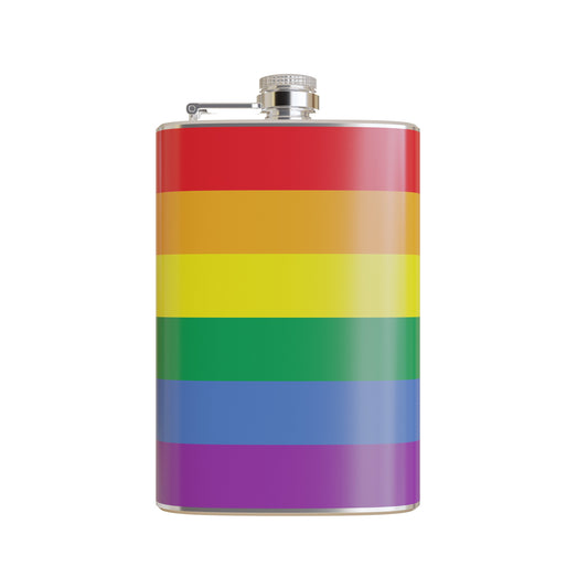 Rainbow Pride Flag Printed Vinyl Wrapped 8 Ounce Stainless Steel Flask