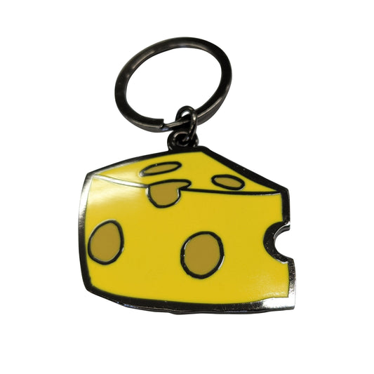 Cheddar Slice Yellow Cheese 2 inch Metal Keychain with Keyring