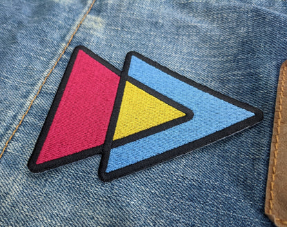 Pansexual Flag Pan Triangles Pink Yellow and Blue - 4 inch Iron-on Embroidered Patch