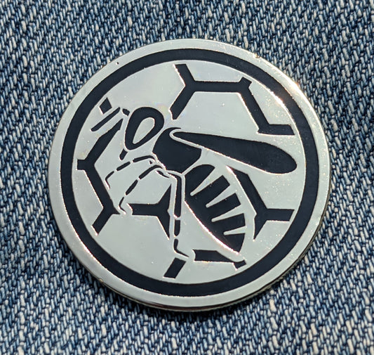 Honey Bee in Honeycomb Shiny Mirror-Finish Golden Enamel Pin