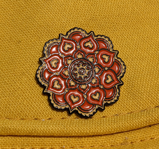Floral Heart Mandala Orange and Beige Flower - 1 inch Enamel Pin