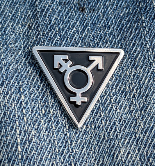 Transgender Symbol Triangle Badge Black and Silver - 1 inch Enamel Pin