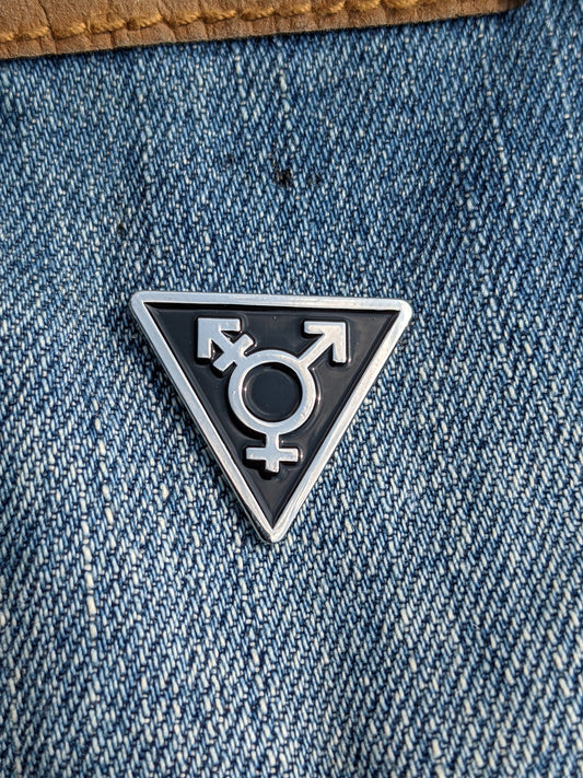 Transgender Symbol Triangle Badge Black and Silver - 1 inch Enamel Pin