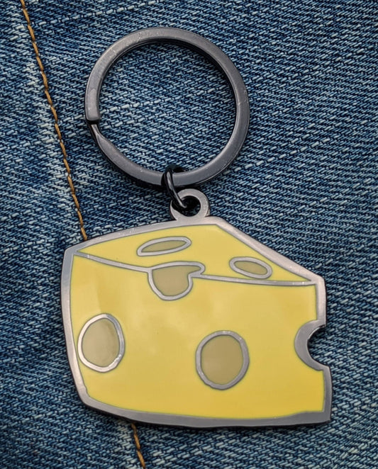 Cheddar Slice Yellow Cheese 2 inch Metal Keychain with Keyring