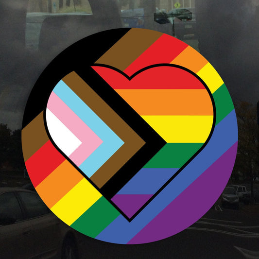 Heart Progress Pride Flag Rainbow Flag Circle - Vibrant Color Vinyl Decal