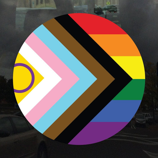 Circle 2021 Intersex Inclusive Progress Pride Flag LGBTQIA+ POC Transgender Flag - Vibrant Color Vinyl Decal