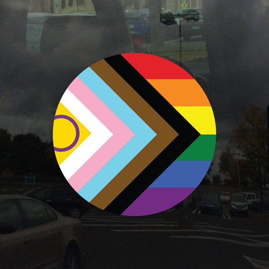 Circle 2021 Intersex Inclusive Progress Pride Flag LGBTQIA+ POC Transgender Flag - Vibrant Color Vinyl Decal