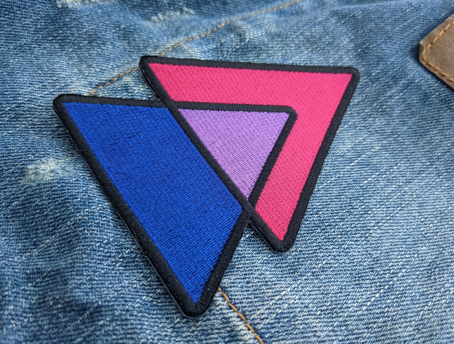 Bisexual Triangles Biangles Pink Lavender Blue - 4 inch Iron-on Embroidered Patch