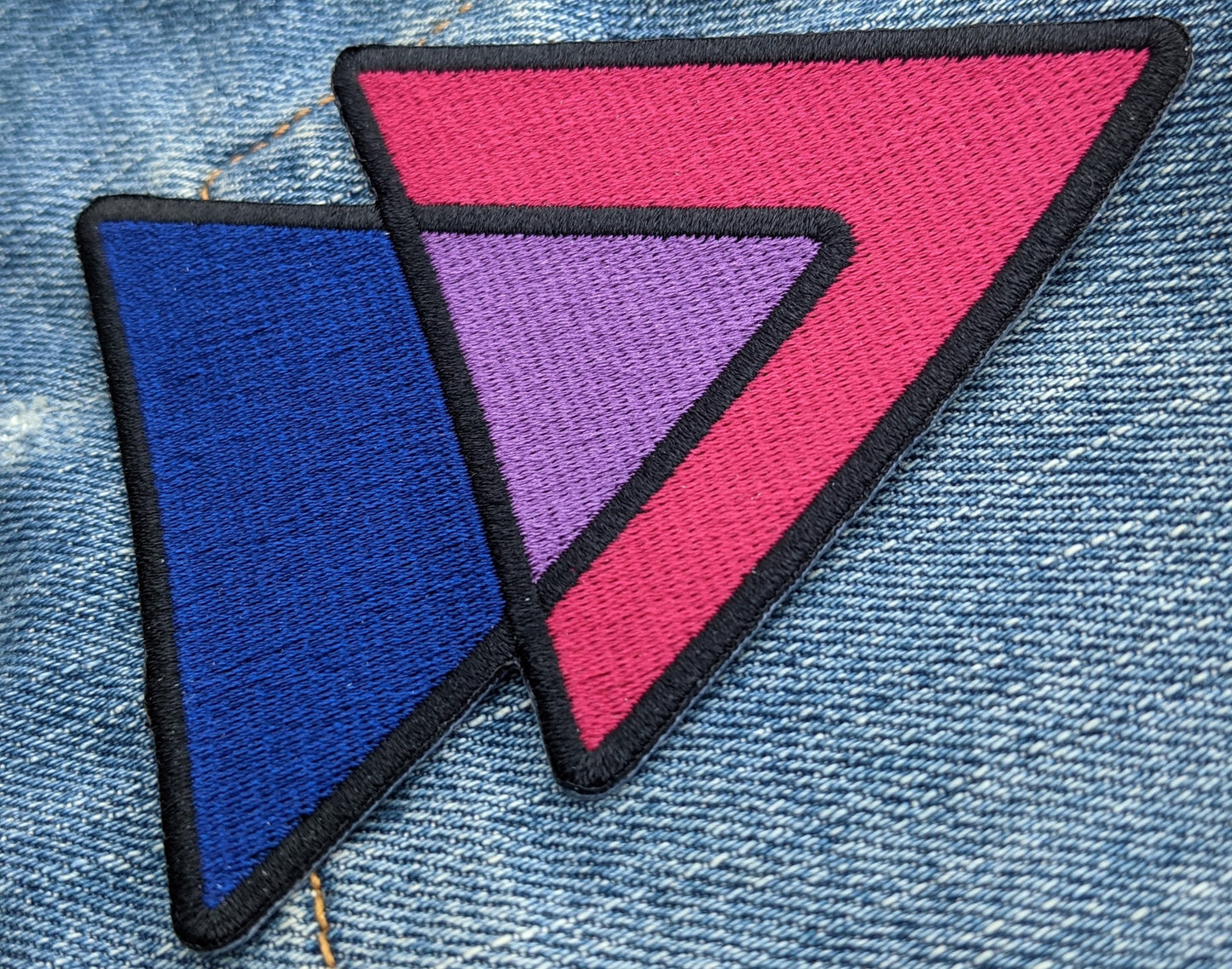 Bisexual Triangles Biangles Pink Lavender Blue - 4 inch Iron-on Embroidered Patch