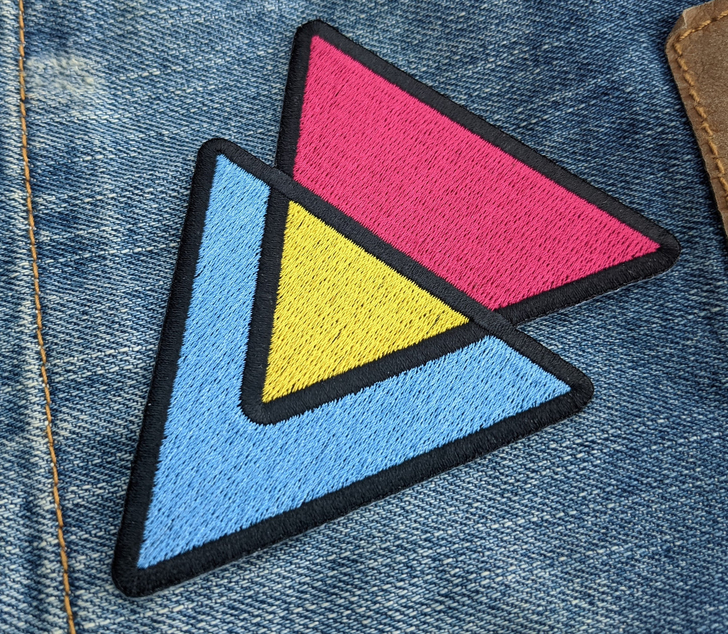 Pansexual Flag Pan Triangles Pink Yellow and Blue - 4 inch Iron-on Embroidered Patch