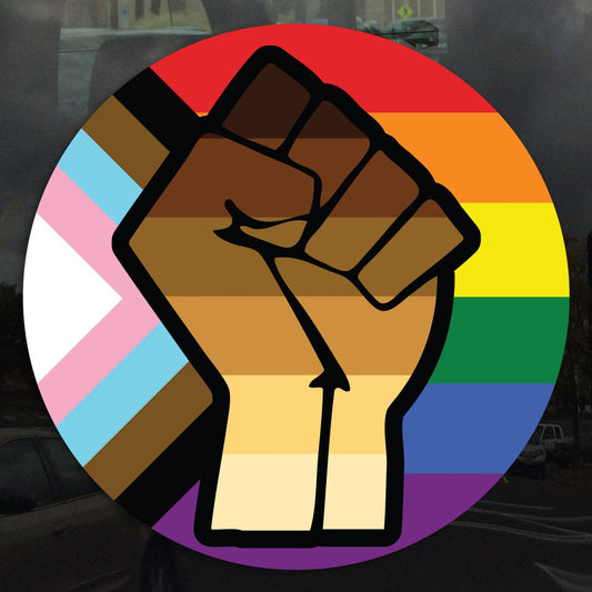 Progress Flag Resist Fist BLM Pride Flag LGBTQ POC Transgender Flag Circle - Vibrant Static Cling Window Cling - Use Indoor and Outdoor!
