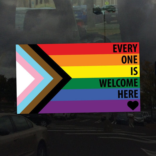 Every One Is Welcome Here Progress Pride Flag LGBTQ POC Transgender Flag - vibrant color vinyl decal