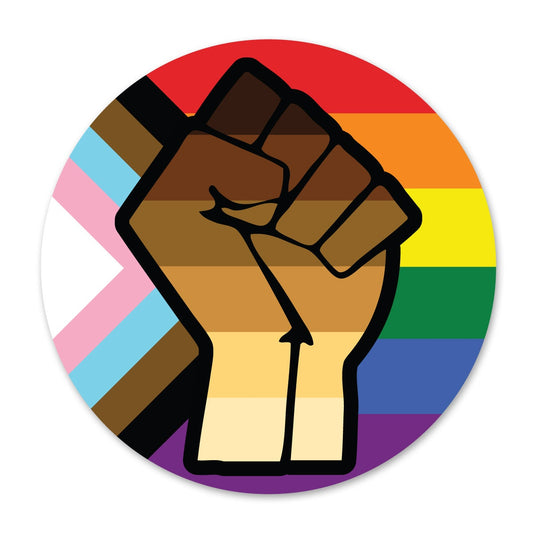 Progress Flag Resist Fist BLM Pride Flag LGBTQ POC Transgender Flag Circle - Vibrant Color Vinyl Decal Sticker