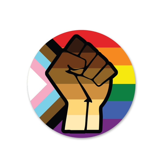 Progress Flag Resist Fist BLM Pride Flag LGBTQ POC Transgender Flag Circle - Vibrant Color Vinyl Decal Sticker