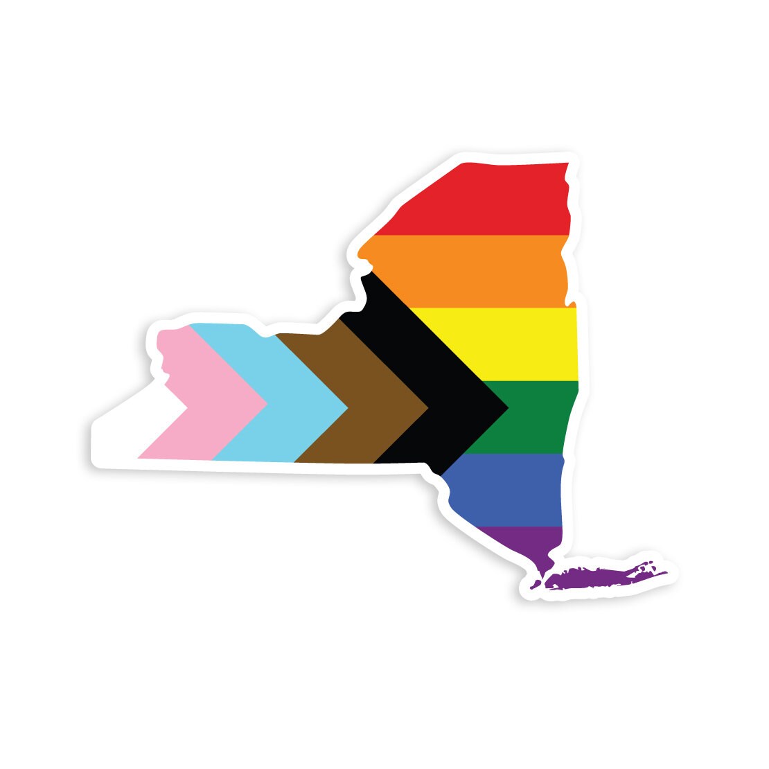 New York State Shape Progress Pride Flag LGBTQ POC Transgender Flag - Vibrant Color Vinyl Decal Sticker