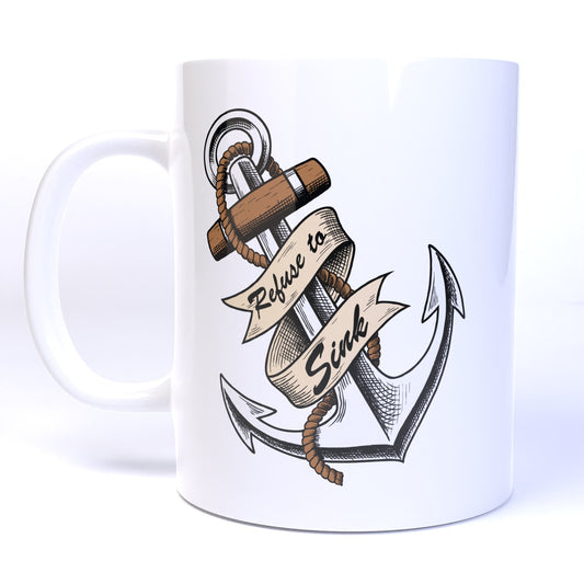 Refuse to Sink Anchor Wrapped in Rope Tattoo - 11 Ounce Ceramic Coffee Mug Teacup