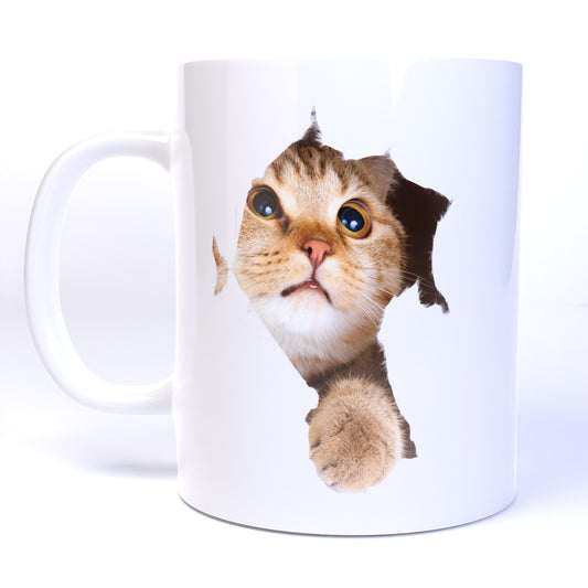 Surprise Cat Peaking Through Coffee - 11 Ounce Ceramic Coffee Mug Teacup