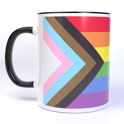 Pastel Color Progress Pride Flag POC Trans LGBTQ+ Pride Flag - 11 Ounce Ceramic Coffee Mug Teacup Black or White Handle