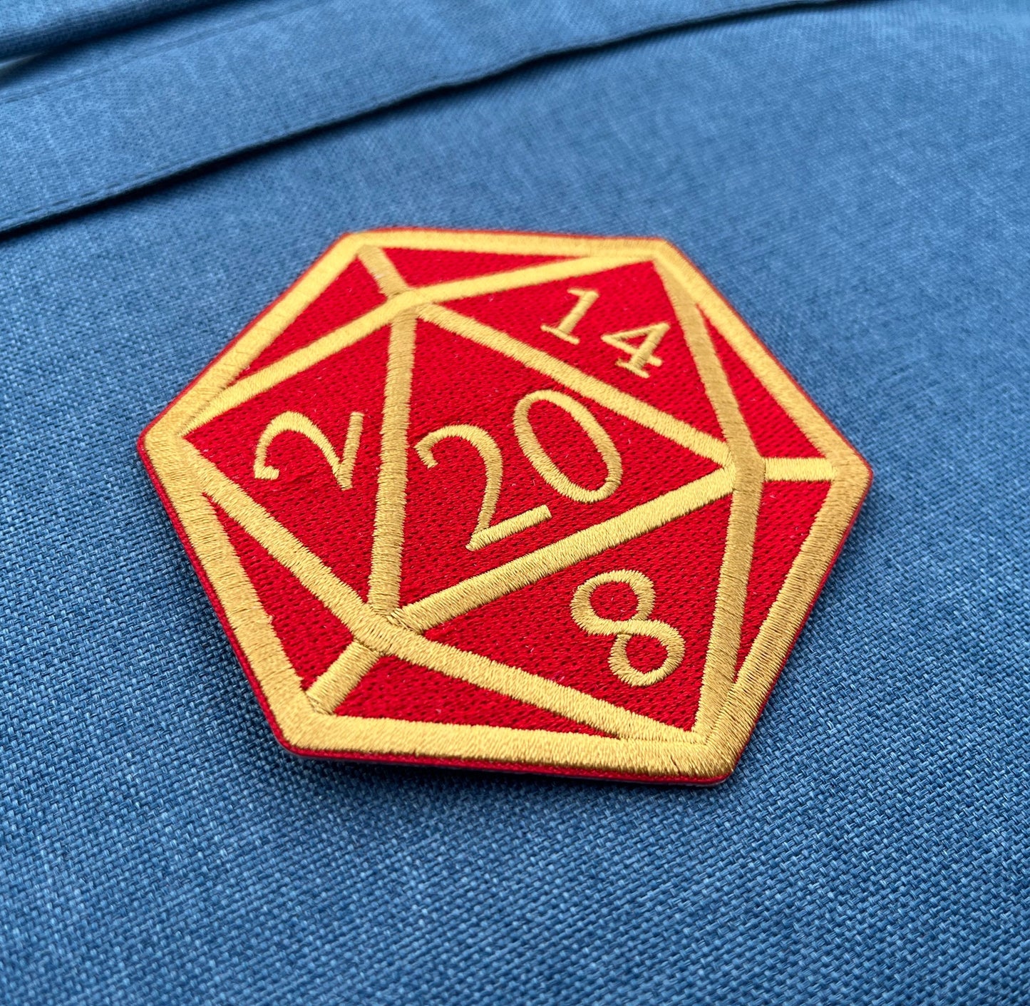 Red and Gold D20 Dice DnD Die - 4 inch Iron-on Patch