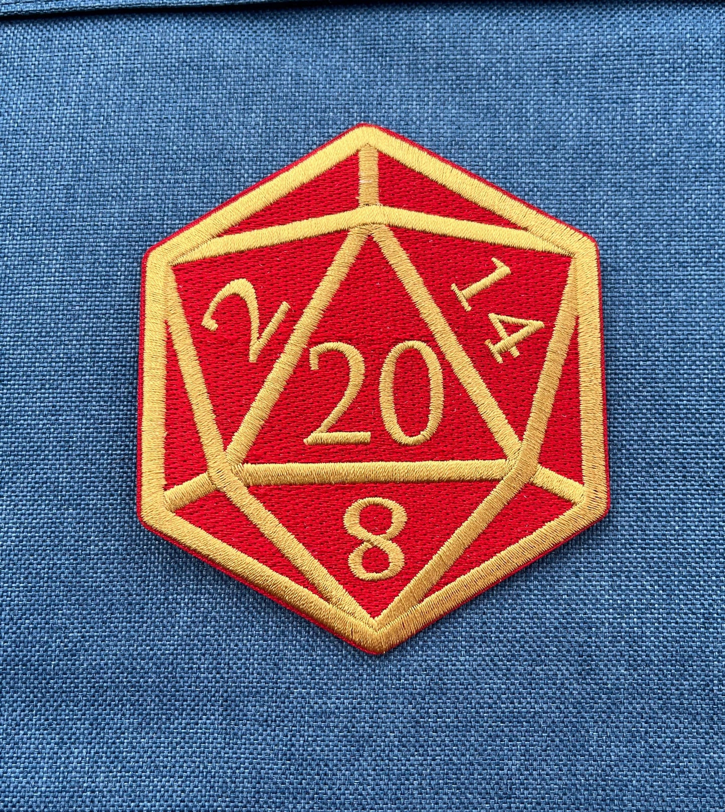Red and Gold D20 Dice DnD Die - 4 inch Iron-on Patch