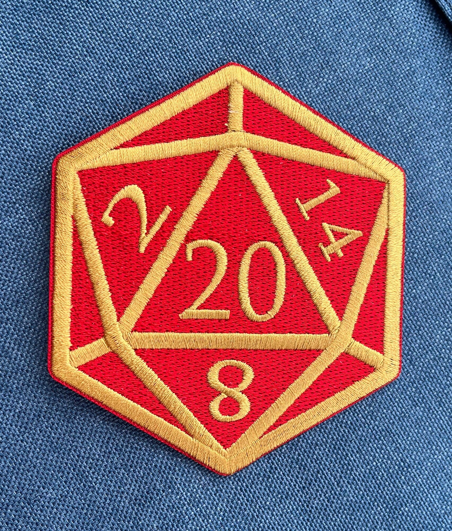 Red and Gold D20 Dice DnD Die - 4 inch Iron-on Patch