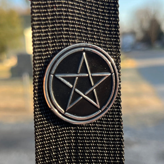 Black and Silver Pentagram Enamel Pin – 1.25 inch Occult Lapel Pin or Fabric Accessory