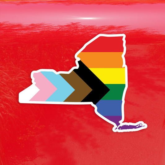 New York State Shape Progress Pride Flag LGBTQ POC Transgender Flag - Vibrant Color Vinyl Decal Sticker