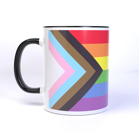 Pastel Color Progress Pride Flag POC Trans LGBTQ+ Pride Flag - 11 Ounce Ceramic Coffee Mug Teacup Black or White Handle