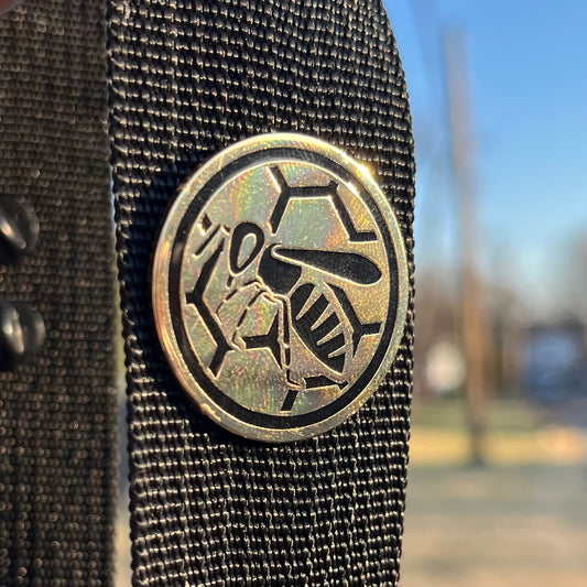 Honey Bee in Honeycomb Shiny Mirror-Finish Golden Enamel Pin