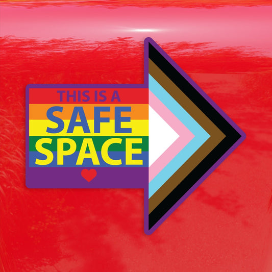 Left or Right Arrow This is a Safe Space Progress Flag LGBTQ POC Transgender Flag - Vibrant Color Vinyl Decal Sticker