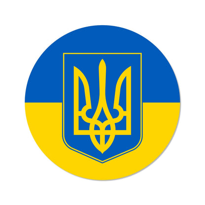 Round Flag Tryzub Ukraine Coat of Arms - Vibrant Color Vinyl Decal Sticker