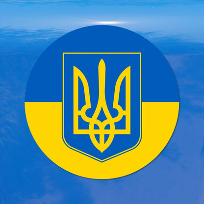 Round Flag Tryzub Ukraine Coat of Arms - Vibrant Color Vinyl Decal Sticker