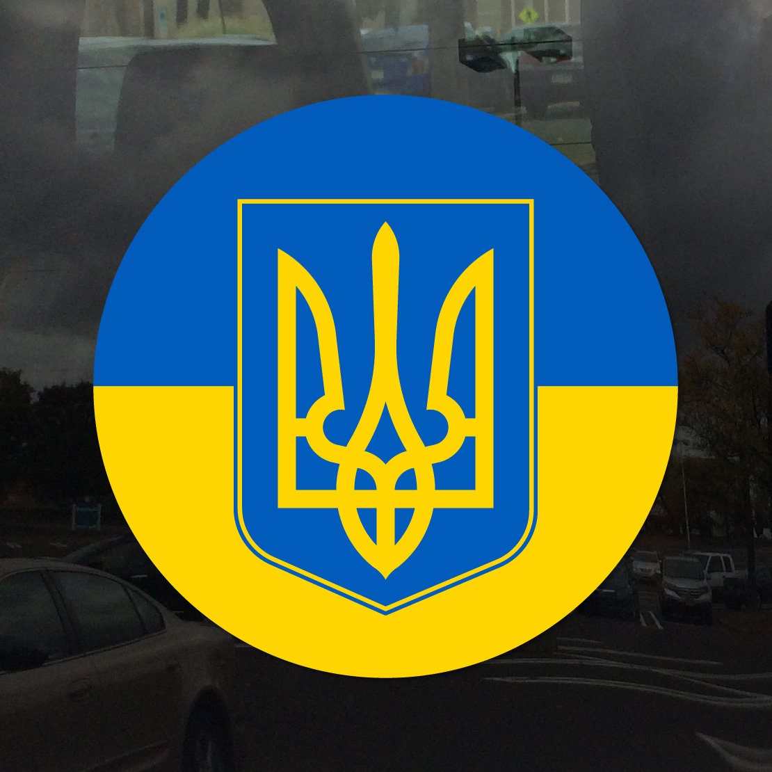 Round Flag Tryzub Ukraine Coat of Arms - Vibrant Color Vinyl Decal Sticker